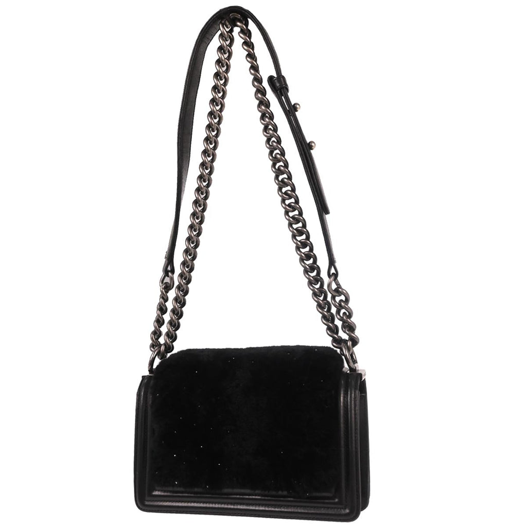 Boy Chanel 2015-2016 Black Lambskin Fur Small Chain Shoulder Bag