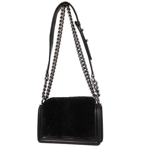 Boy Chanel 2015-2016 Black Lambskin Fur Small Chain Shoulder Bag