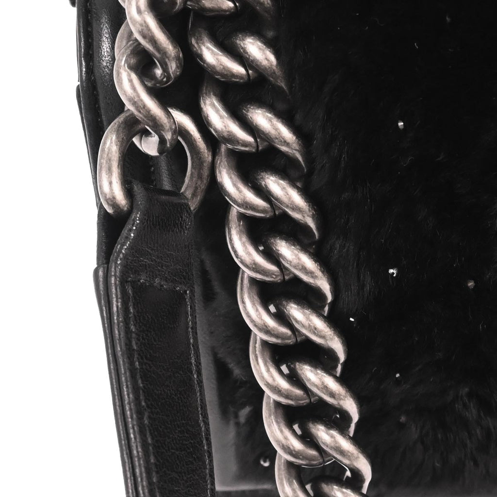 Boy Chanel 2015-2016 Black Lambskin Fur Small Chain Shoulder Bag