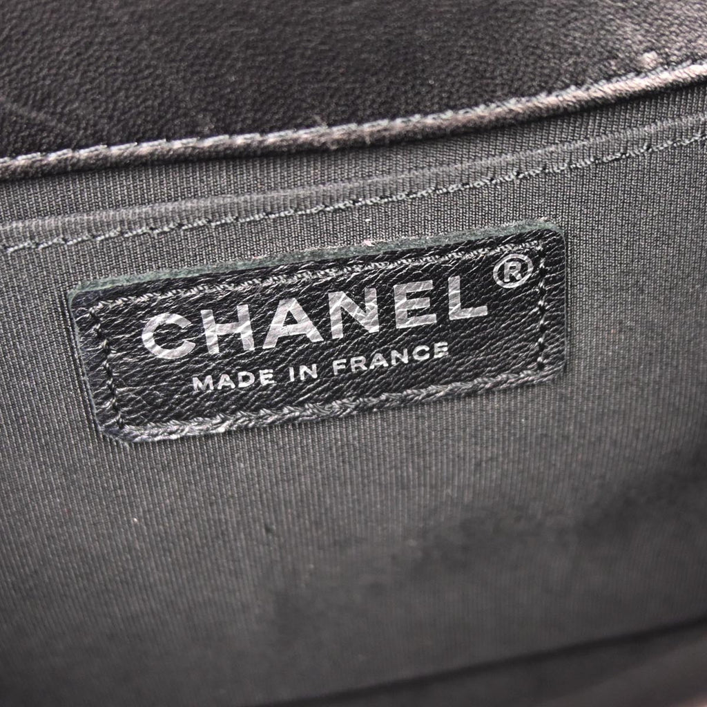 Boy Chanel 2017 Black Tweed Lambskin Medium Double Chain Shoulder Bag