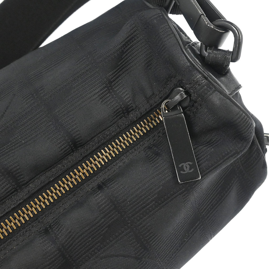 Chanel 2002-2003 Black Jacquard Nylon Travel Line Shoulder Bag