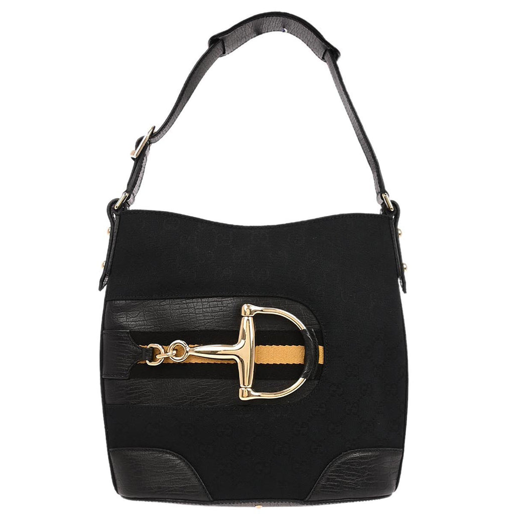 Gucci Black Horsebit GG Shoulder Bag