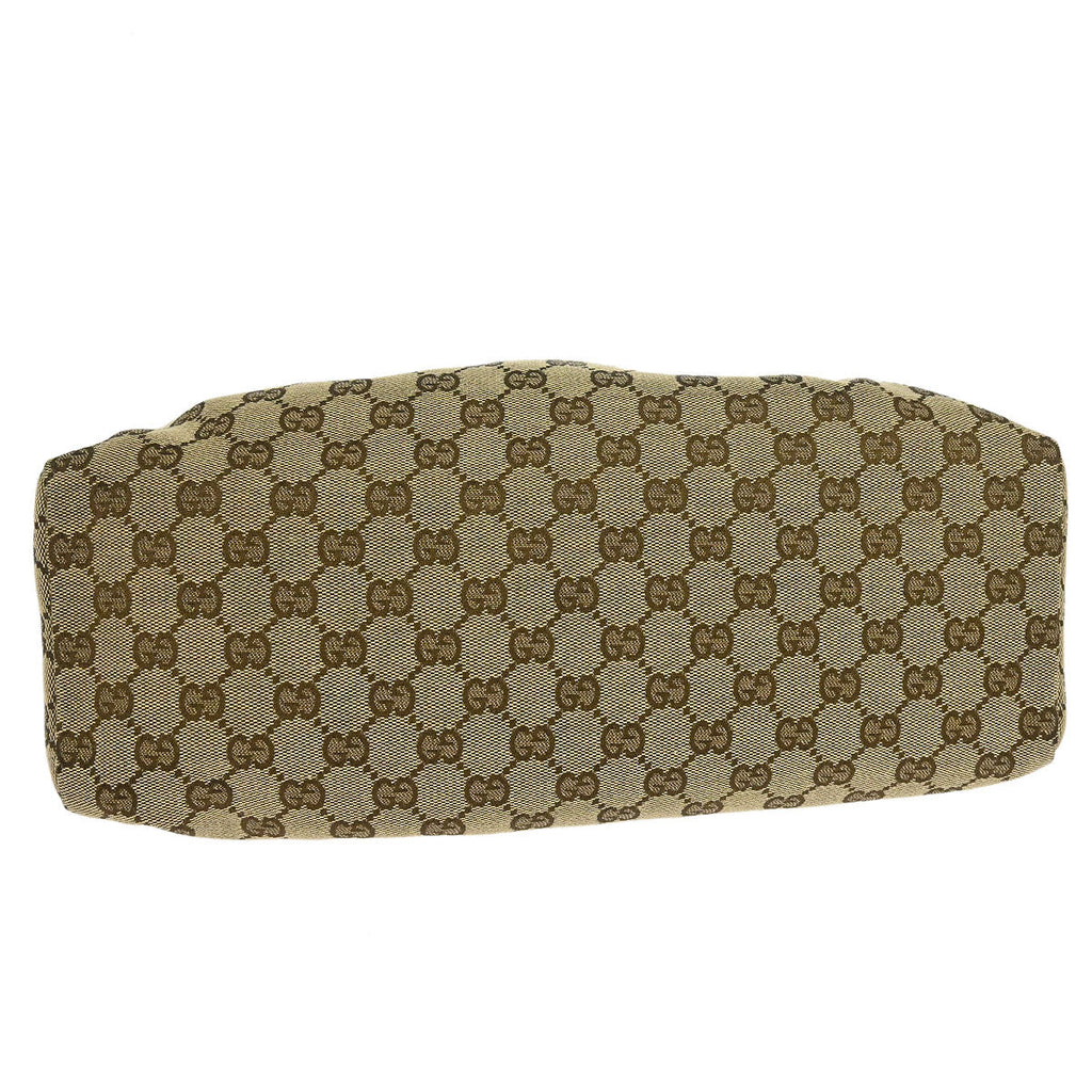 Gucci Beige Canvas GG Wood Handle Handbag