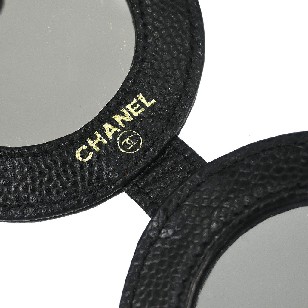 Chanel 2000-2002 Black Caviar Skin Compact Mirror Small Good