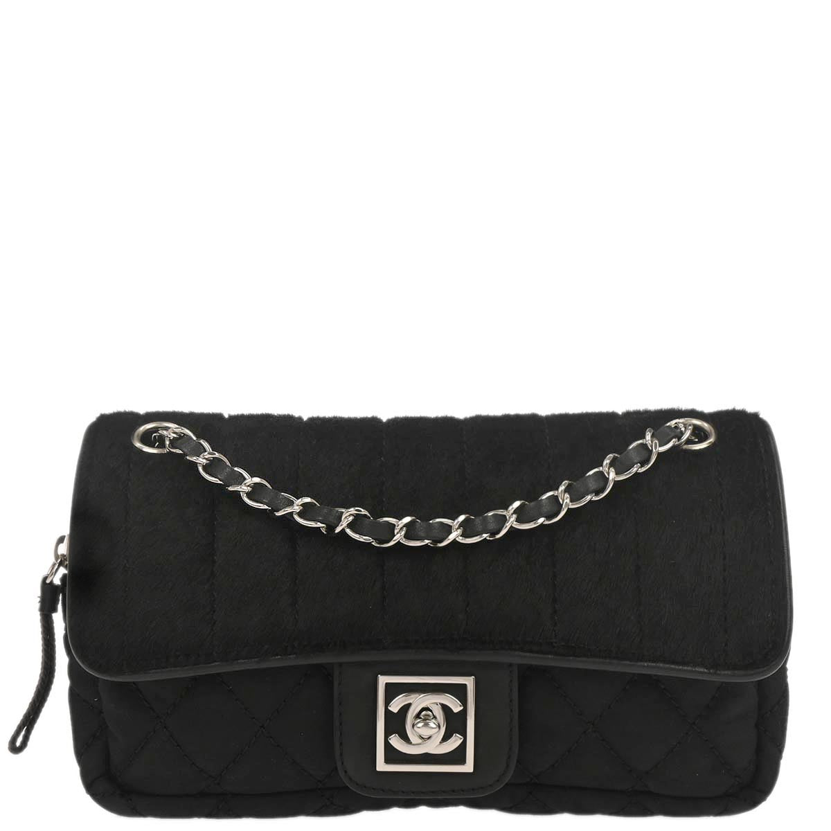 Chanel 2005-2006 Black Pony Hair Canvas Sport Line Flap Chain Shoulder Bag