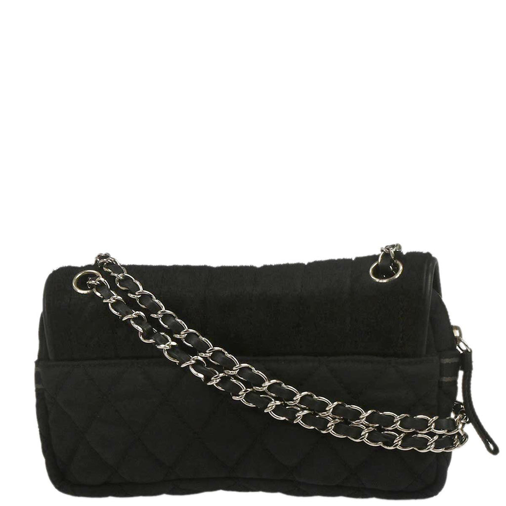 Chanel 2005-2006 Black Pony Hair Canvas Sport Line Flap Chain Shoulder Bag