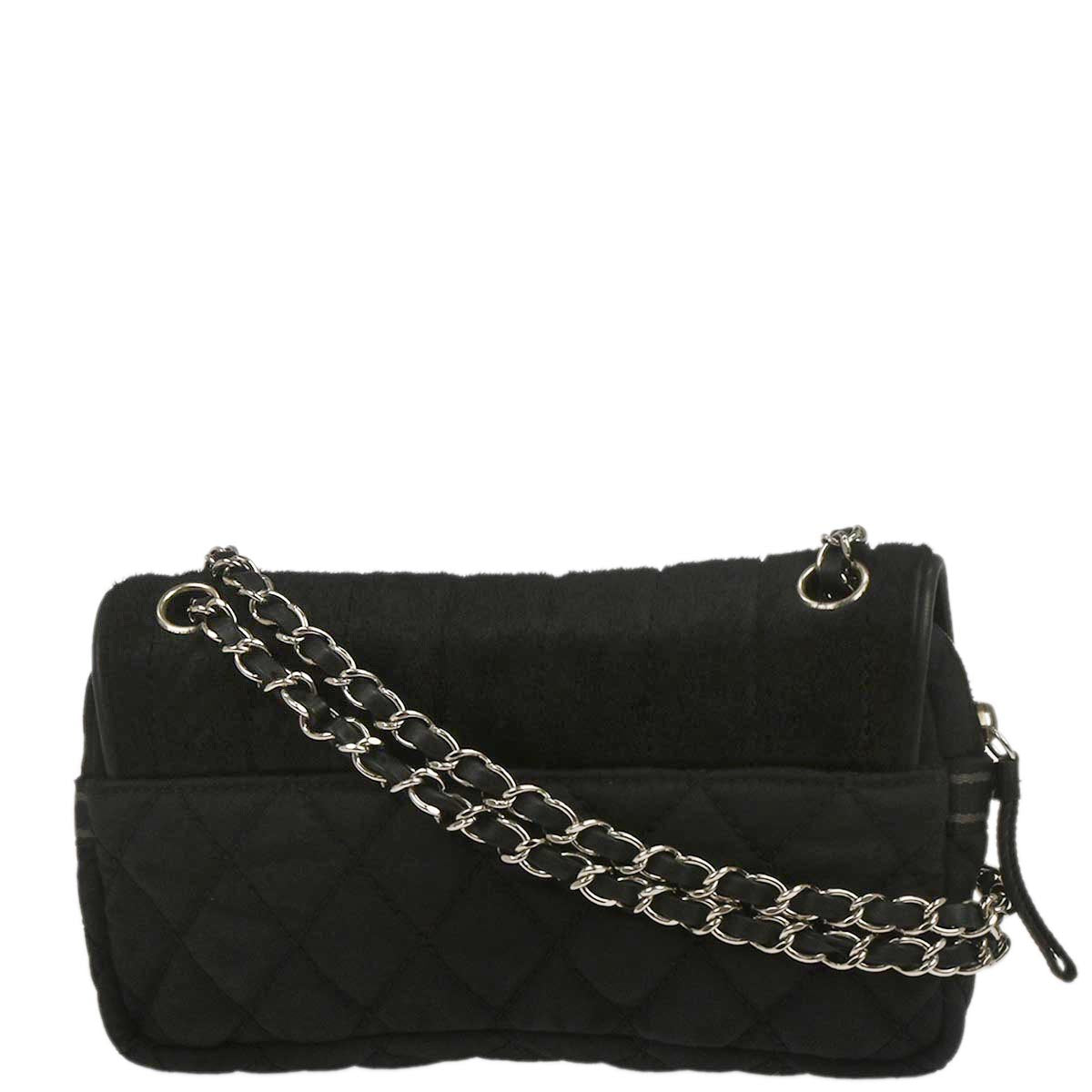 Chanel 2005-2006 Black Pony Hair Canvas Sport Line Flap Chain Shoulder Bag