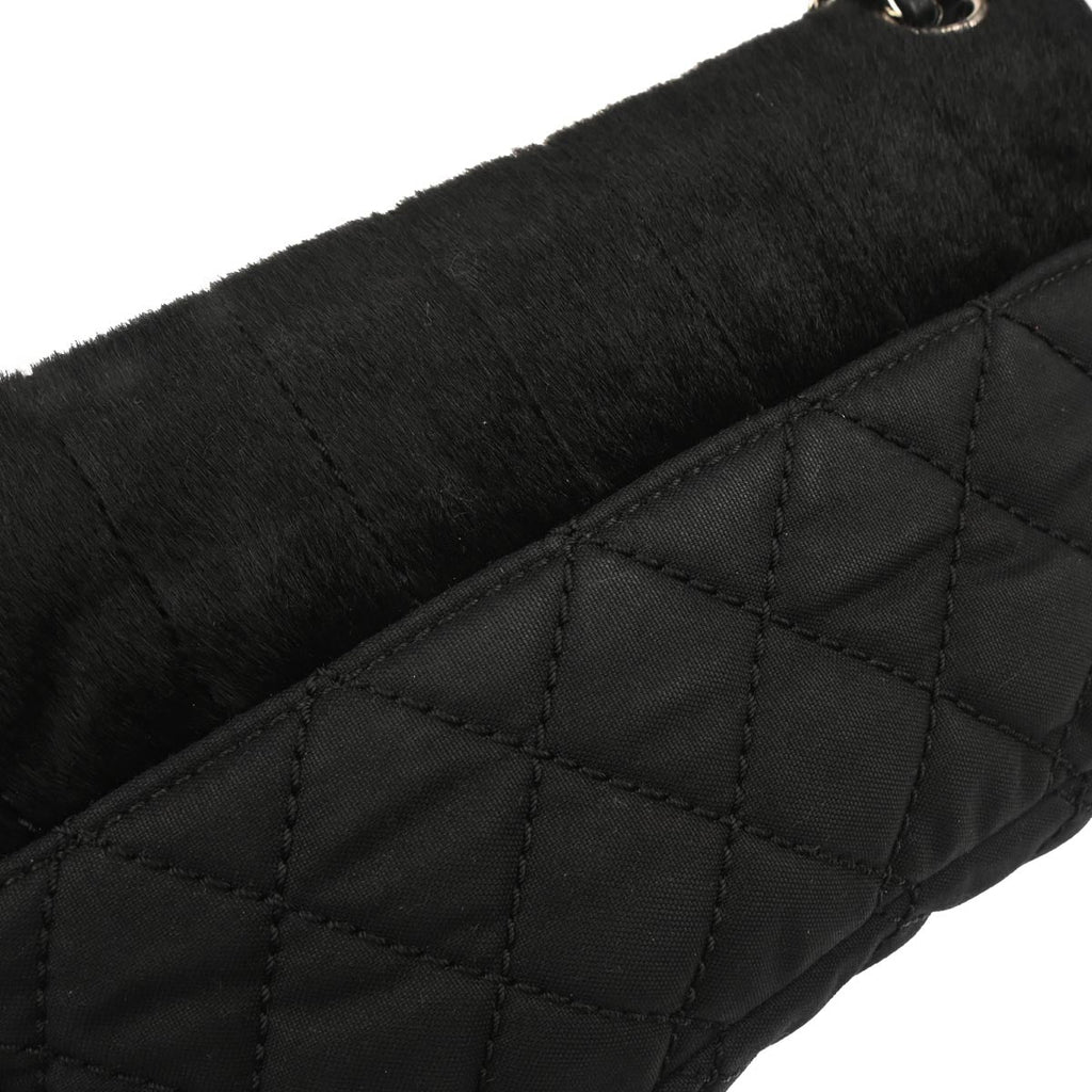Chanel 2005-2006 Black Pony Hair Canvas Sport Line Flap Chain Shoulder Bag