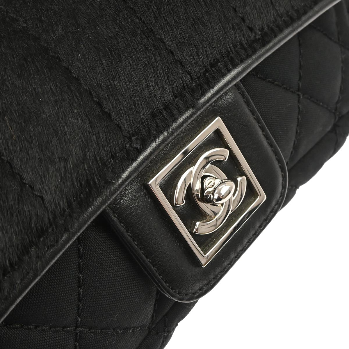 Chanel 2005-2006 Black Pony Hair Canvas Sport Line Flap Chain Shoulder Bag
