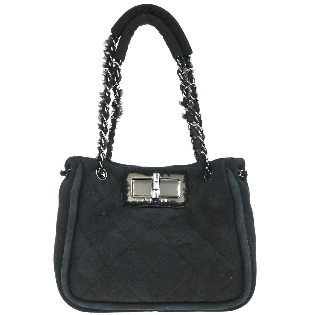 Chanel 2005-2006 Black Mouton Mademoiselle Lock Chain Handbag