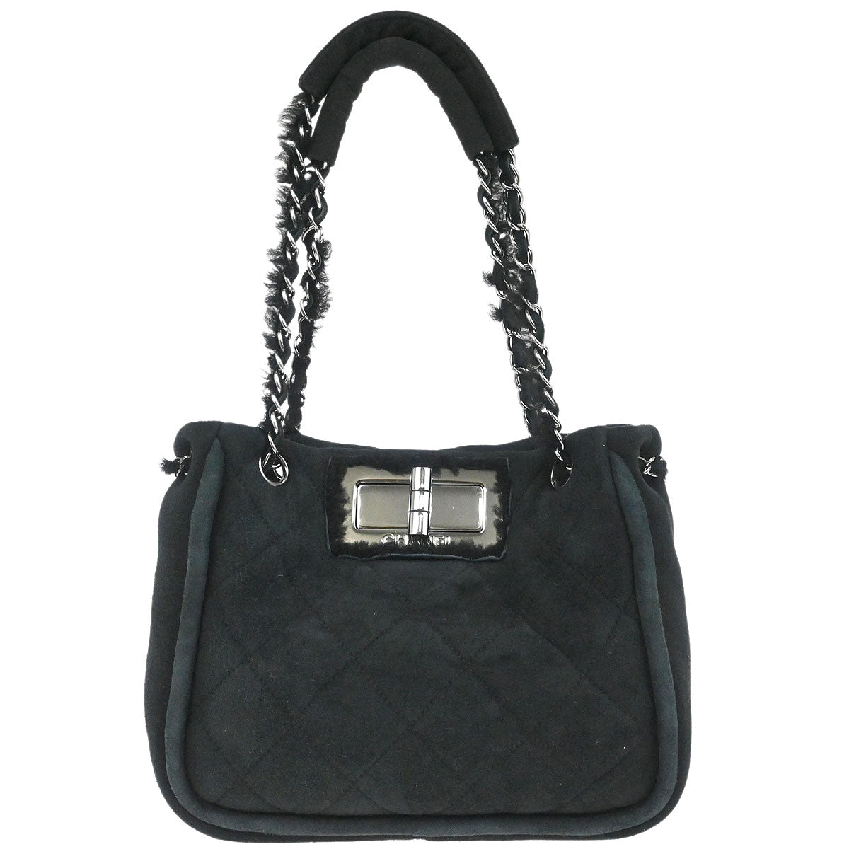 Chanel 2005-2006 Black Mouton Mademoiselle Lock Chain Handbag