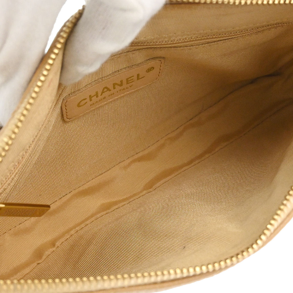 Chanel 2003-2004 Beige Caviar Skin Chain Shoulder Bag