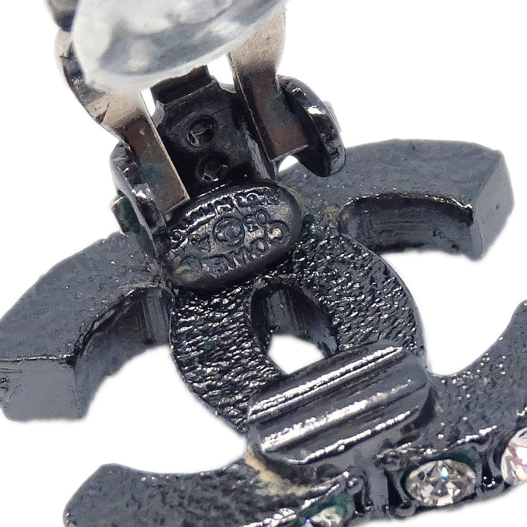 Chanel CC Silver Rhinestone Clip-On Earrings 03A