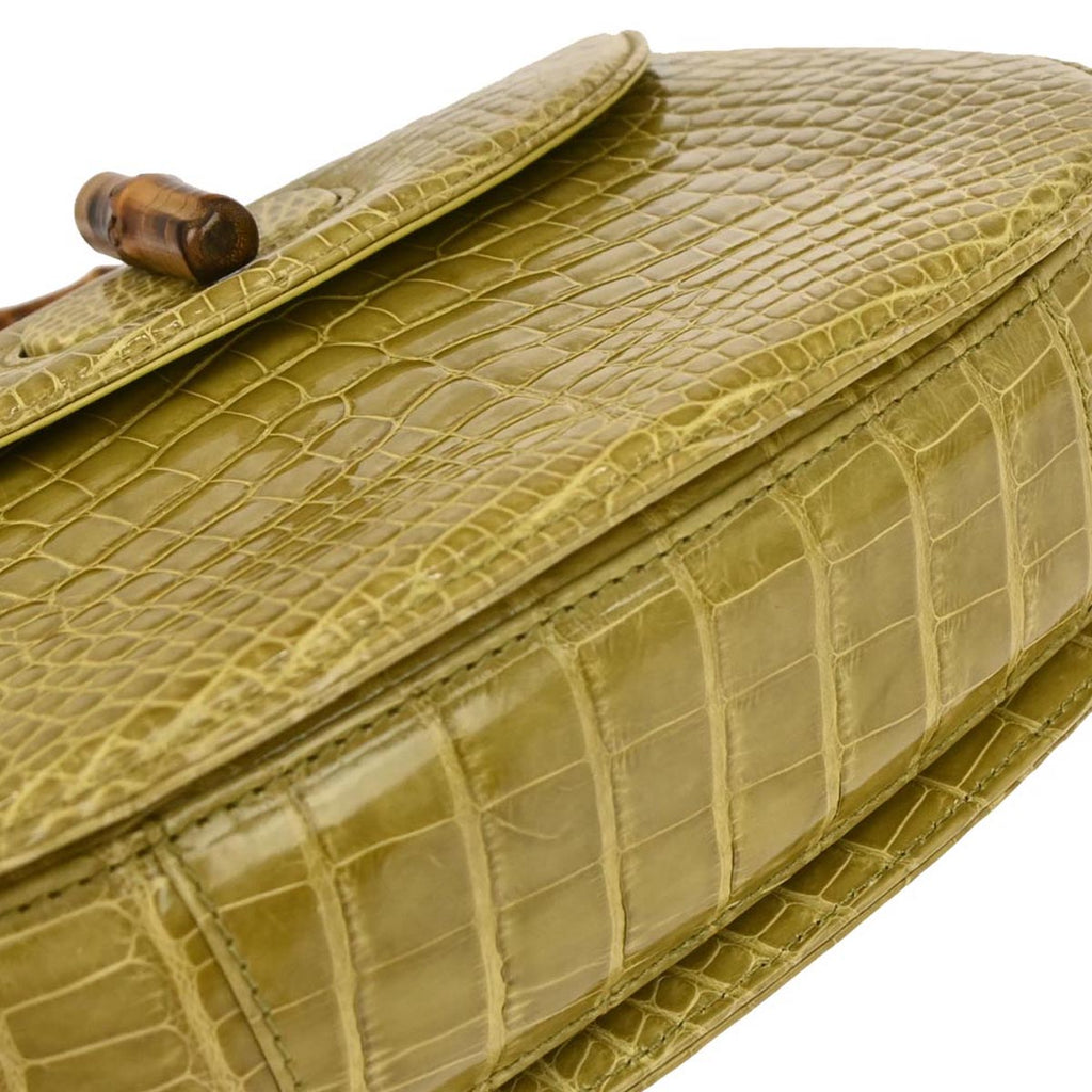 Gucci * Green Crocodile Bamboo 2way Shoulder Handbag