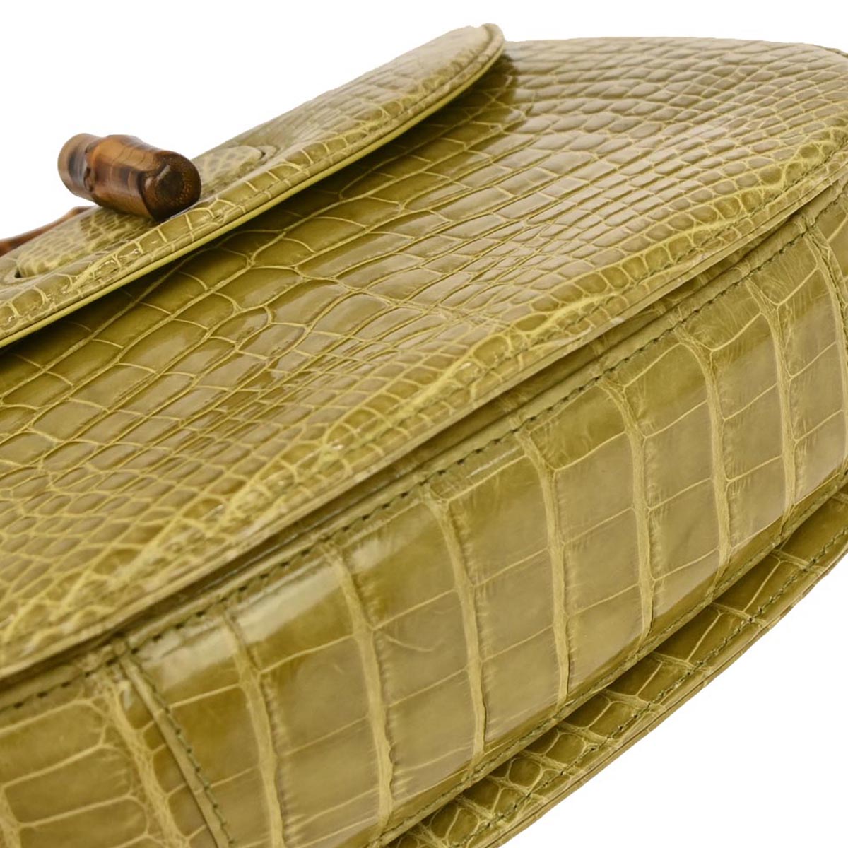 Gucci * Green Crocodile Bamboo 2way Shoulder Handbag