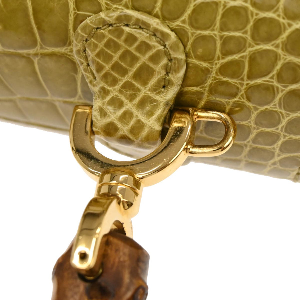 Gucci * Green Crocodile Bamboo 2way Shoulder Handbag