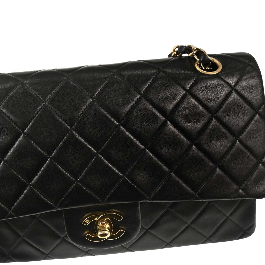 Chanel 1996-1997 Black Lambskin Medium Classic Double Flap Shoulder Bag