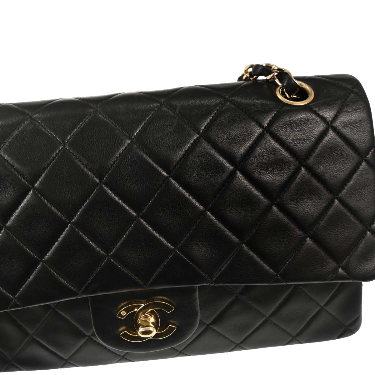 Chanel 1996-1997 Black Lambskin Medium Classic Double Flap Shoulder Bag