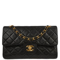 Chanel 1994-1996 Black Lambskin Small Classic Double Flap Shoulder Bag