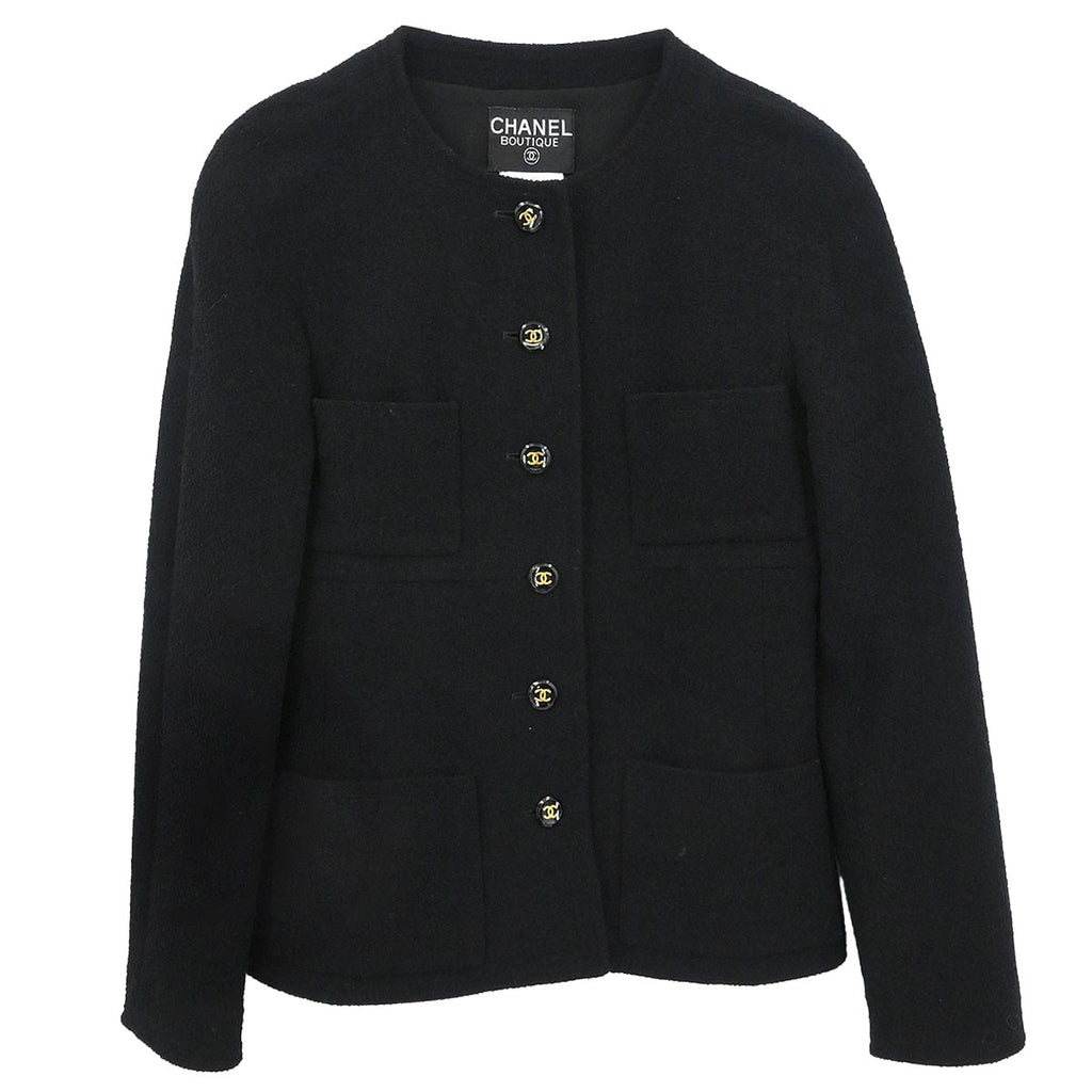 Chanel 1995 Single Breasted Collarless Jacket Black #36