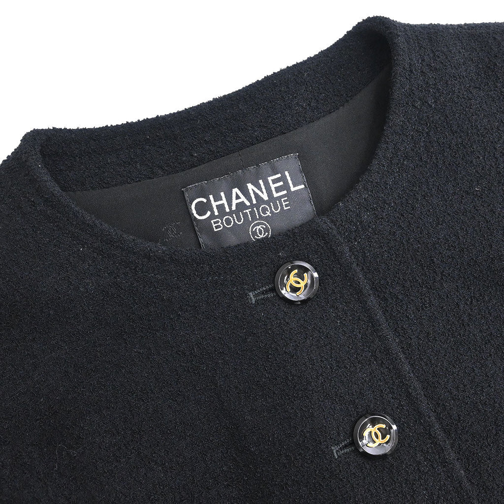 Chanel 1995 Single Breasted Collarless Jacket Black #36