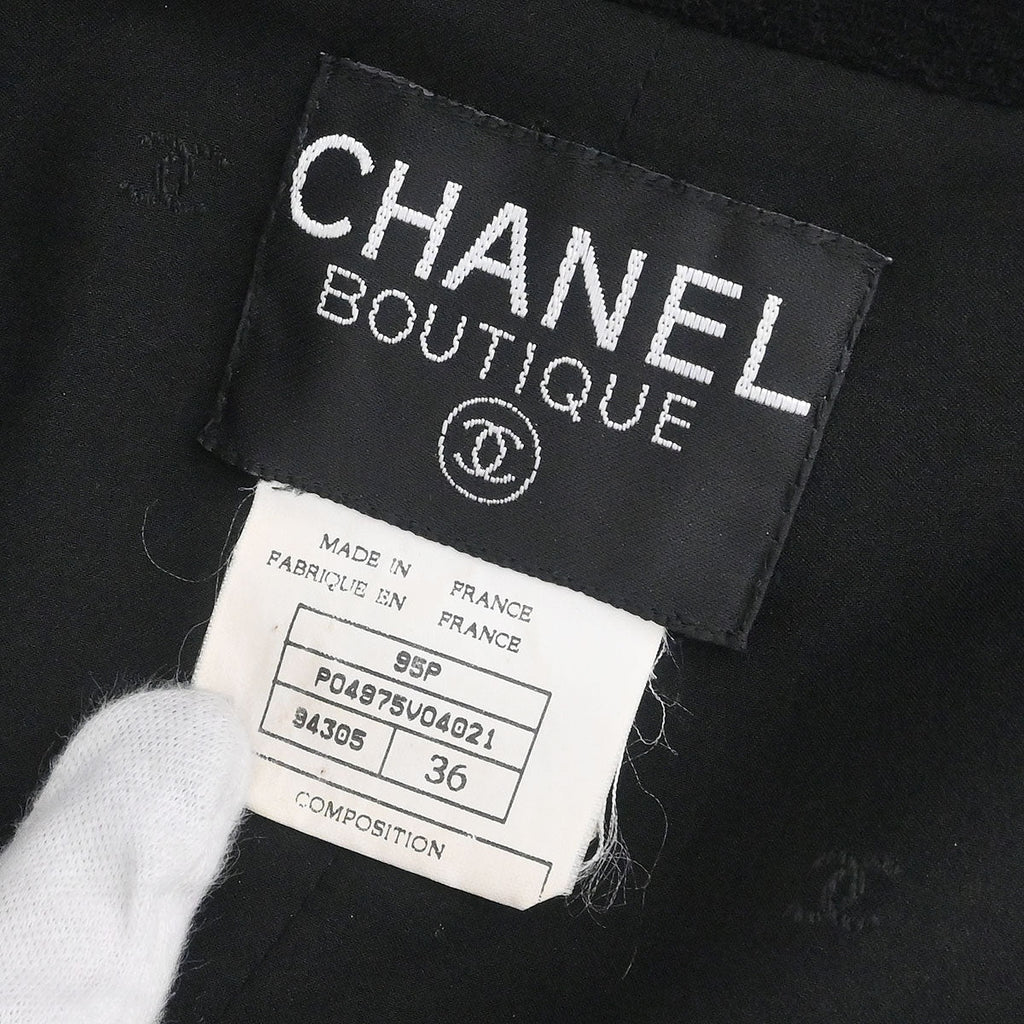 Chanel 1995 Single Breasted Collarless Jacket Black #36