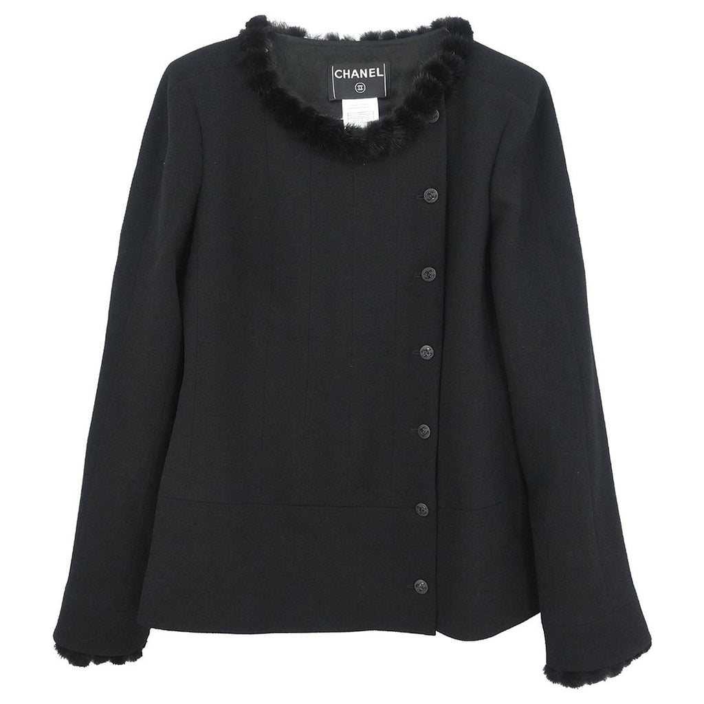 Chanel 2003 Single Breasted Collarless Jacket Black #42