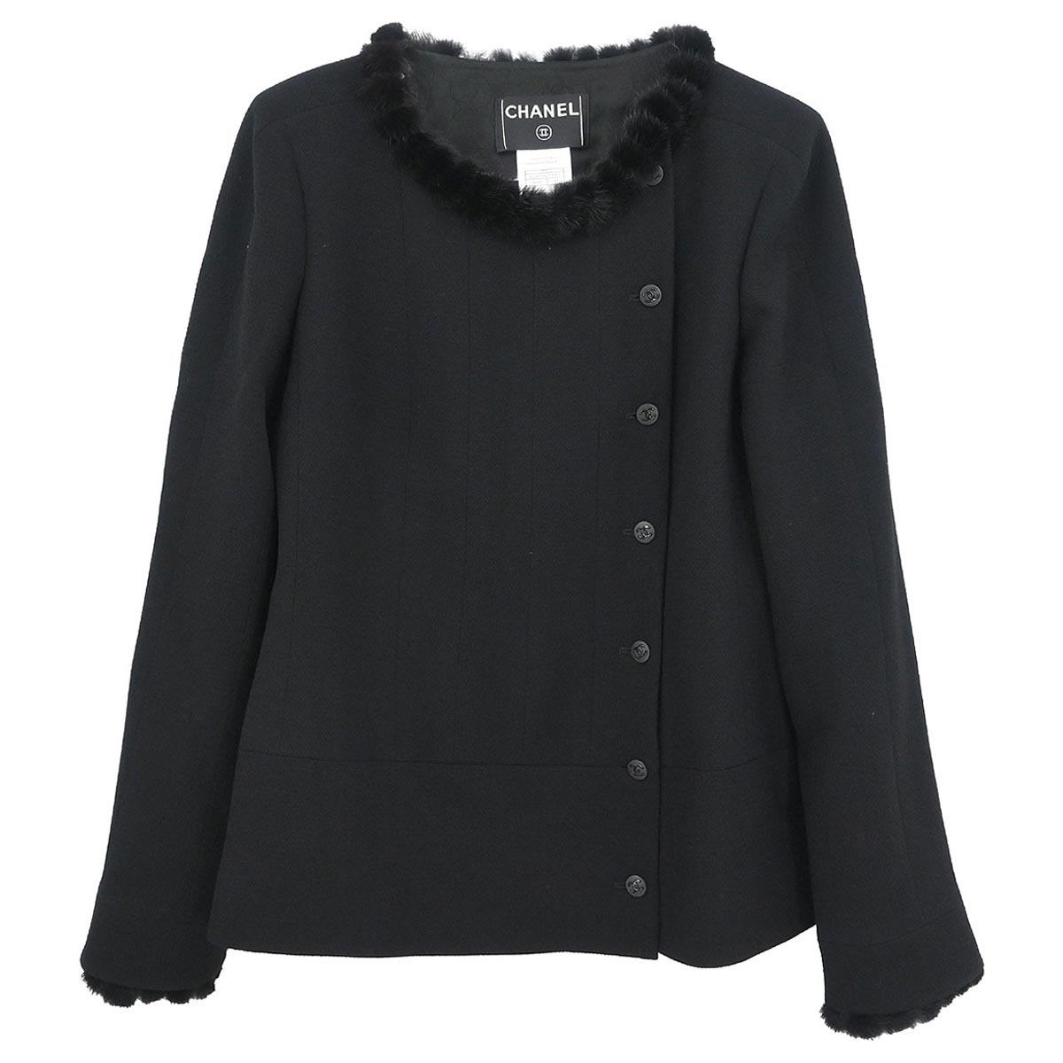 Chanel 2003 Single Breasted Collarless Jacket Black #42