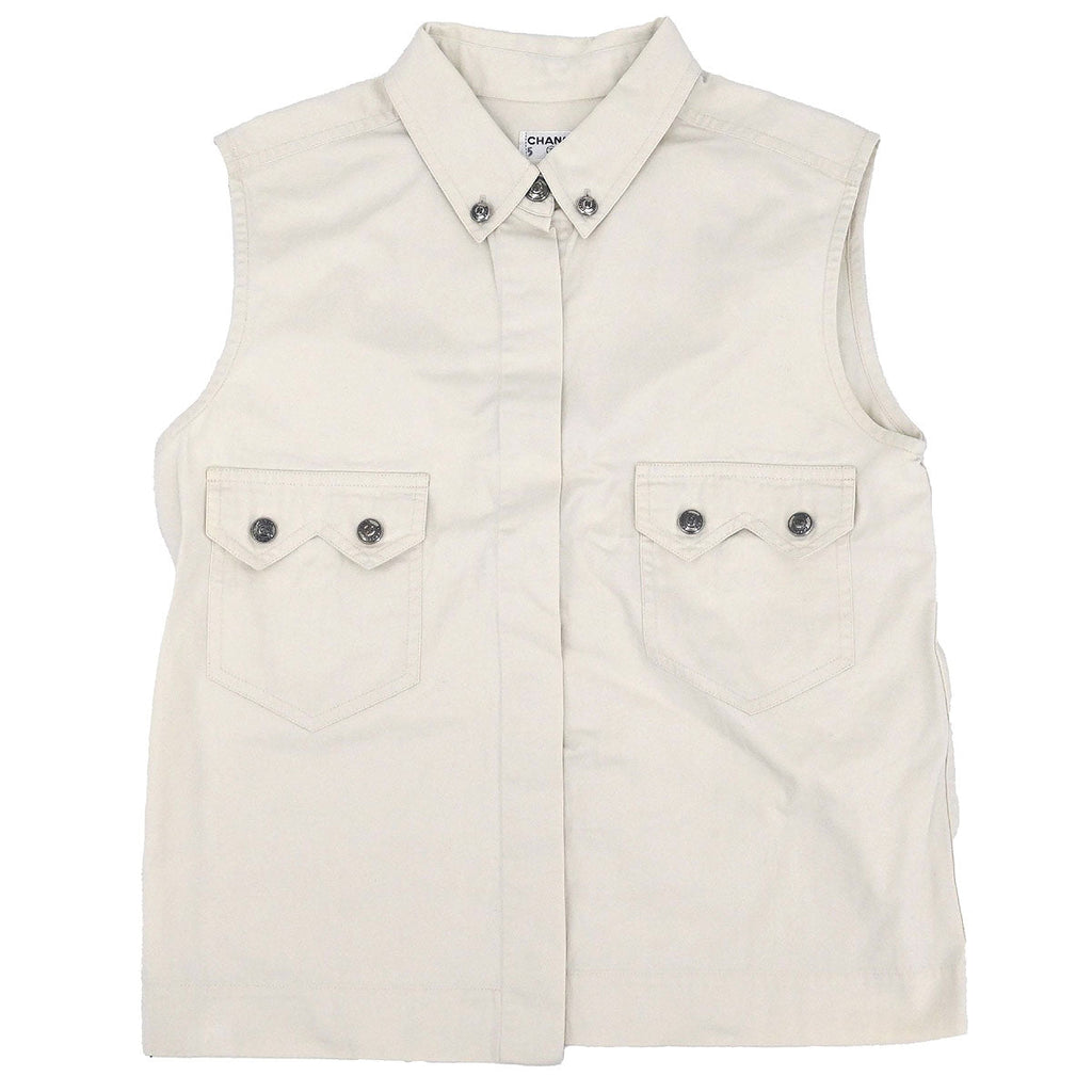 Chanel Single Breasted Jacket Vest Beige