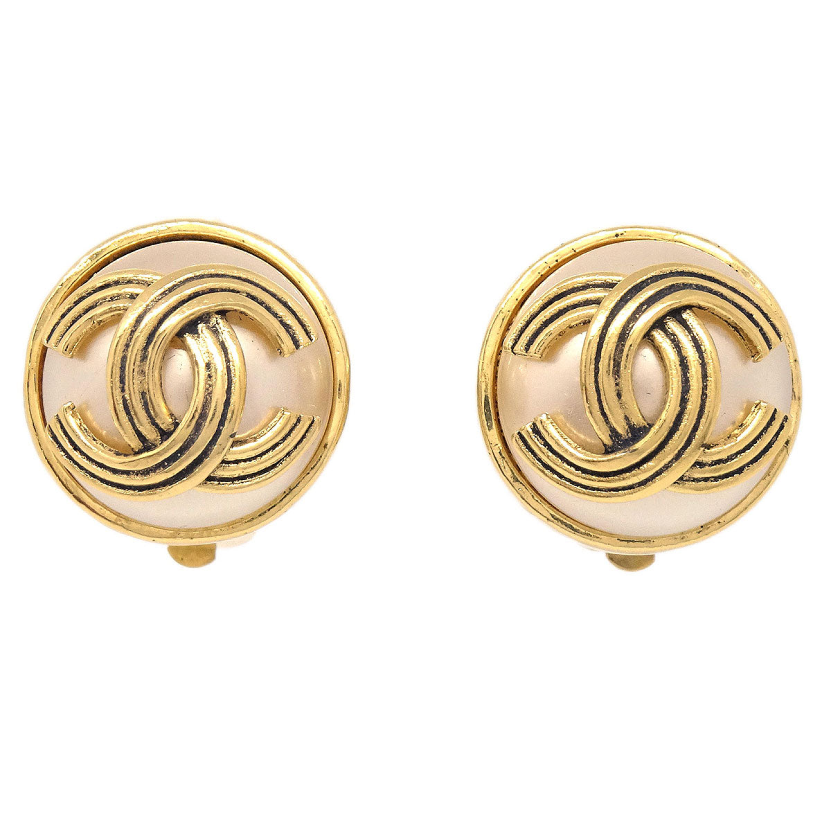 Chanel Button Clip-On Earrings Gold 94A