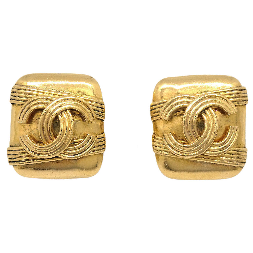 Chanel Rectangle Clip-On Earrings Gold 94A
