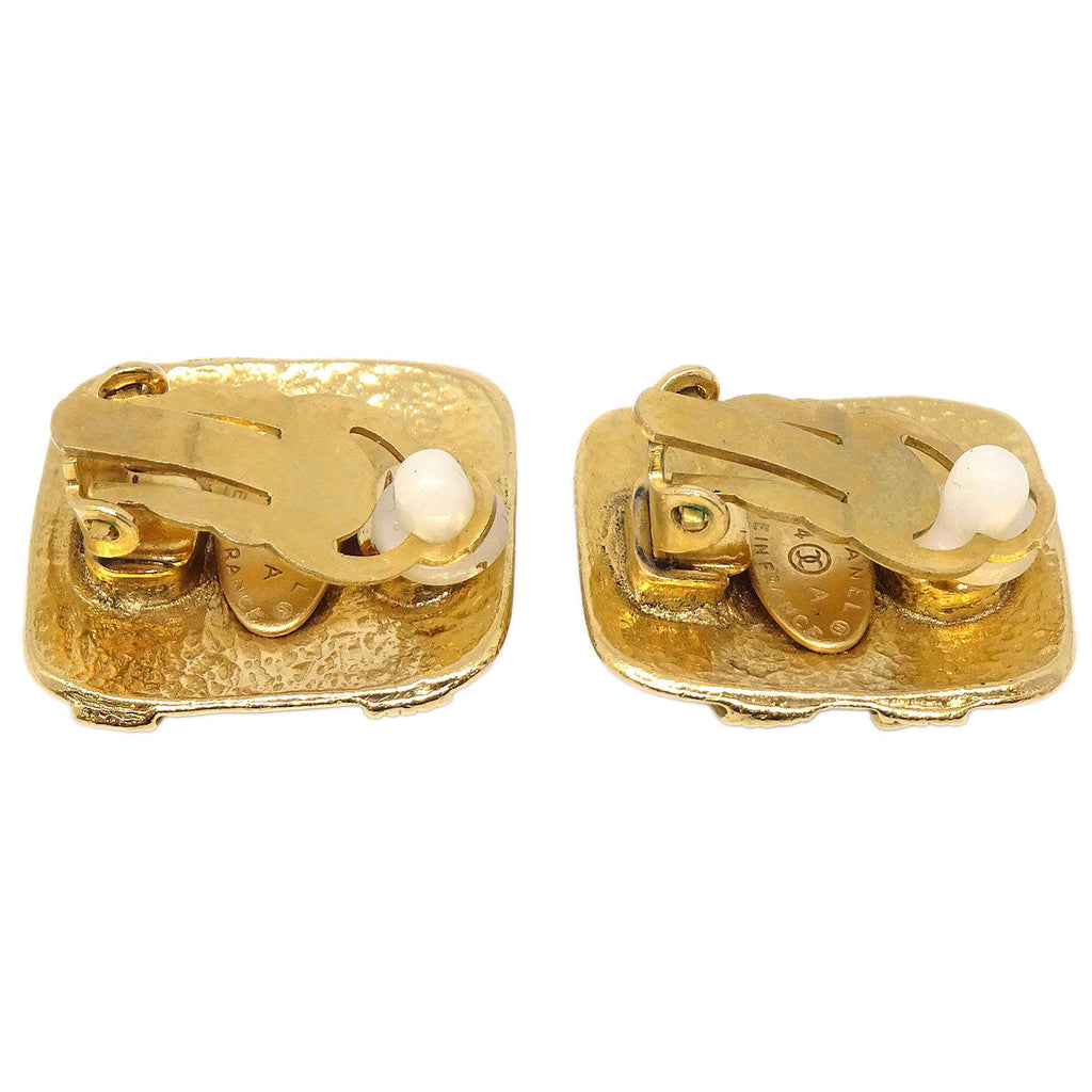 Chanel Rectangle Clip-On Earrings Gold 94A
