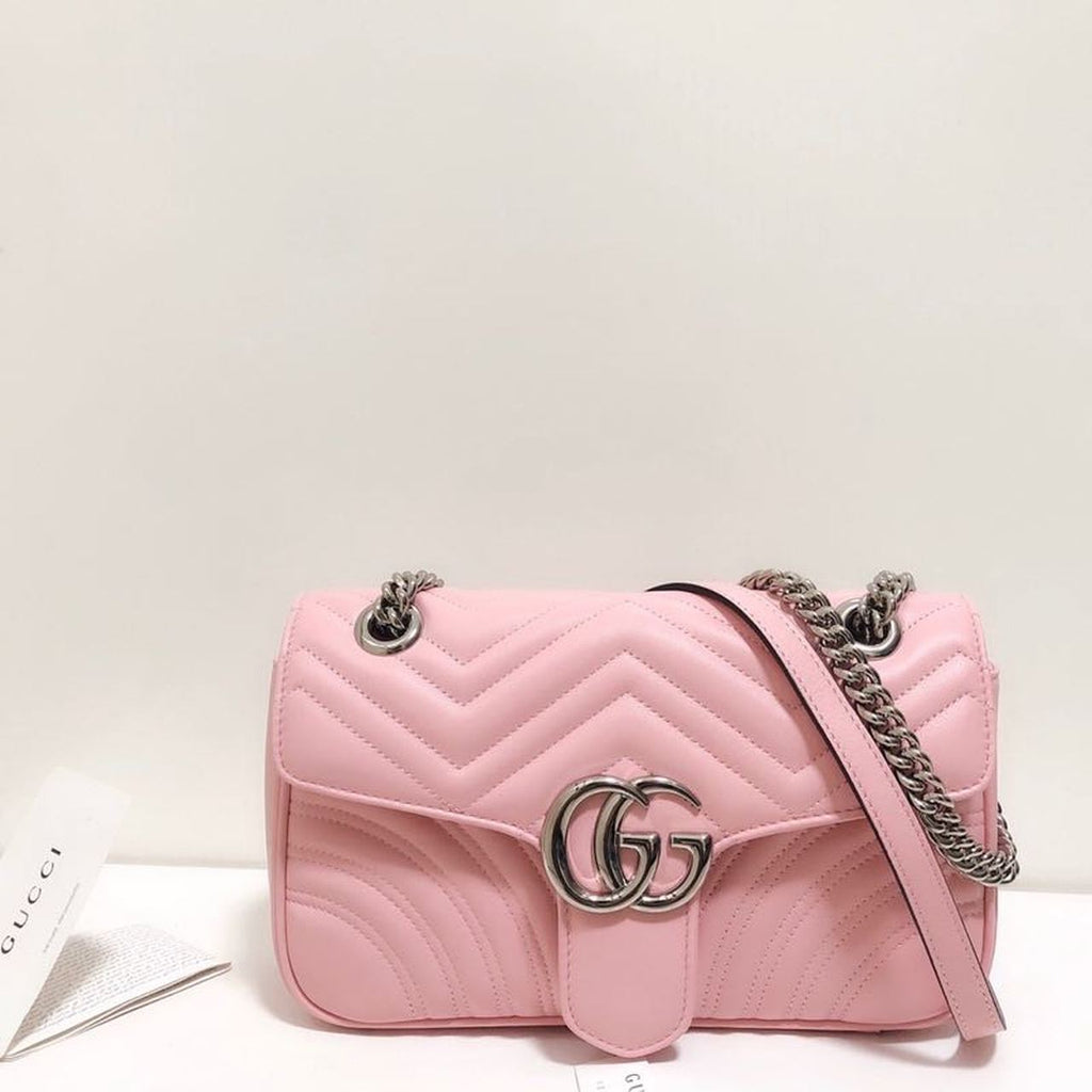 Marmont Small MatelassÃƒÂ© Shoulder Bag Dusty Pink MatelassÃƒÂ© Chevron For Women 10in/26cm Ã¢â‚¬Å½443497 DTGLAMIT 5729