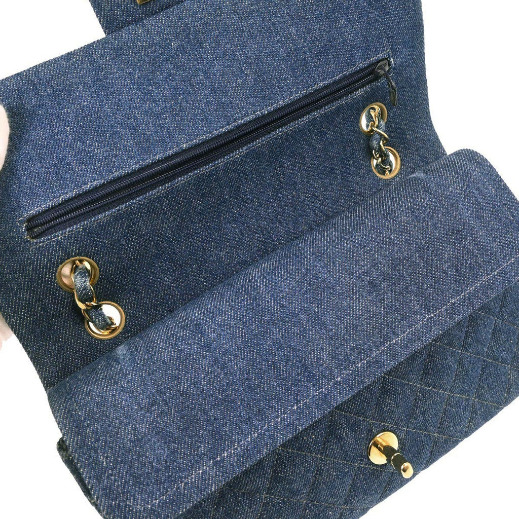 Chanel Blue Denim Medium Classic Double Flap Shoulder Bag