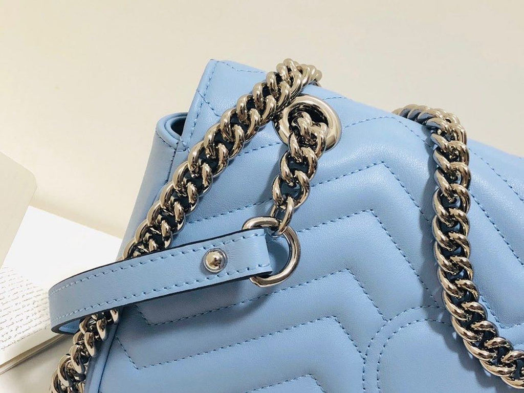 Marmont Small MatelassÃƒÂ© Shoulder Bag Sky Blue MatelassÃƒÂ© Chevron For Women 10in/26cm Glami