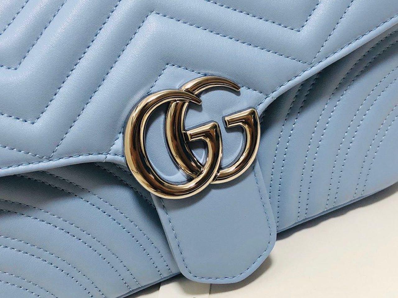 Gucci Marmont Small Matelassé Shoulder Bag Sky Blue Matelassé Chevron For Women 10in/26cm Gucci