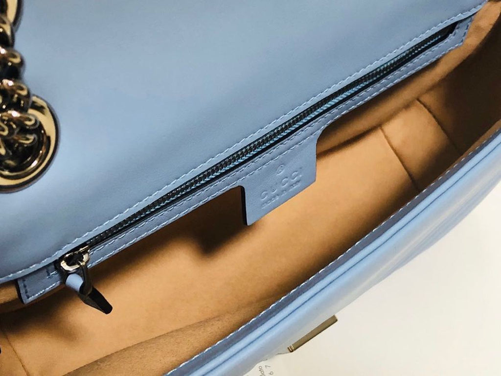 Gucci Marmont Small Matelassé Shoulder Bag Sky Blue Matelassé Chevron For Women 10in/26cm Gucci