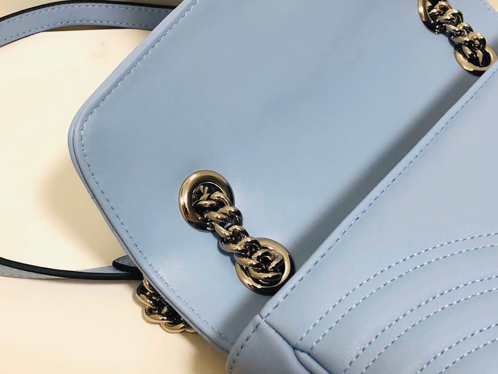 Gucci Marmont Small Matelassé Shoulder Bag Sky Blue Matelassé Chevron For Women 10in/26cm Gucci