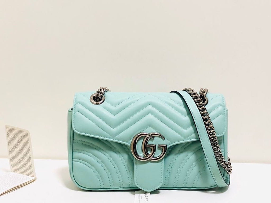 Gucci Marmont Small Matelassé Shoulder Bag Mint Green Matelassé Chevron For Women 10in/26cm Gucci