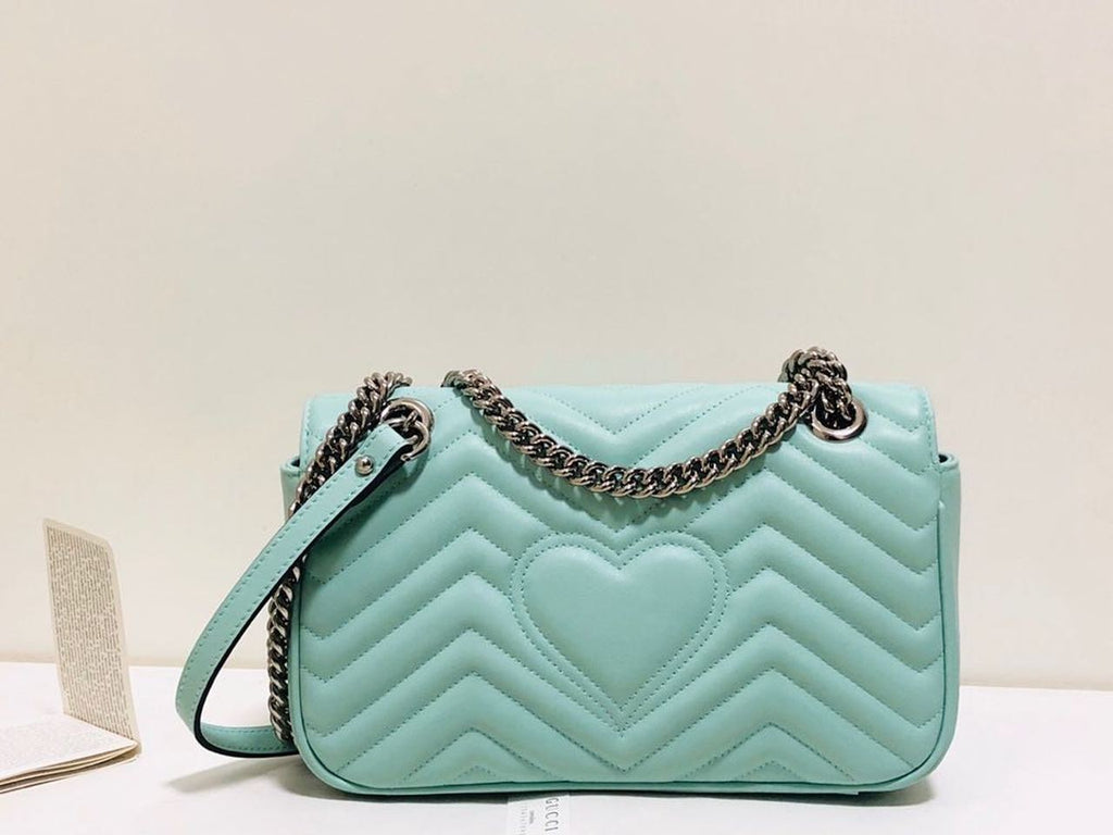 Gucci Marmont Small Matelassé Shoulder Bag Mint Green Matelassé Chevron For Women 10in/26cm Gucci
