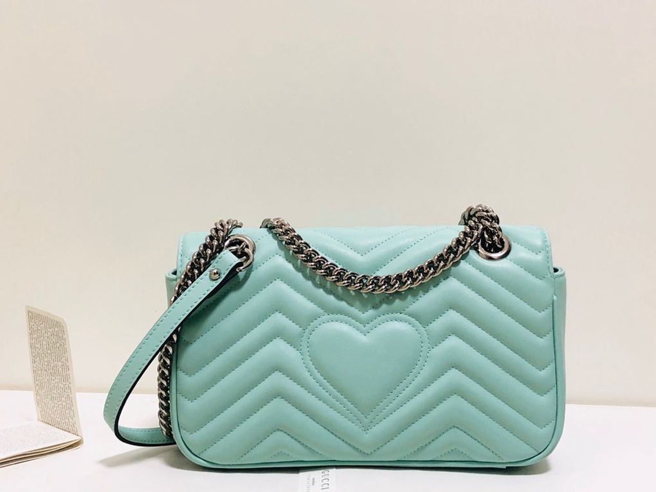 Gucci Marmont Small Matelassé Shoulder Bag Mint Green Matelassé Chevron For Women 10in/26cm Gucci
