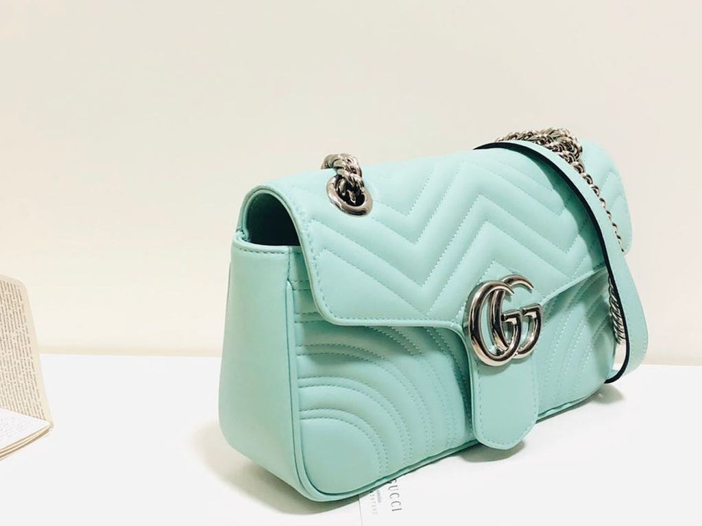Gucci Marmont Small Matelassé Shoulder Bag Mint Green Matelassé Chevron For Women 10in/26cm Gucci