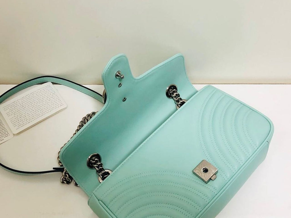Gucci Marmont Small Matelassé Shoulder Bag Mint Green Matelassé Chevron For Women 10in/26cm Gucci