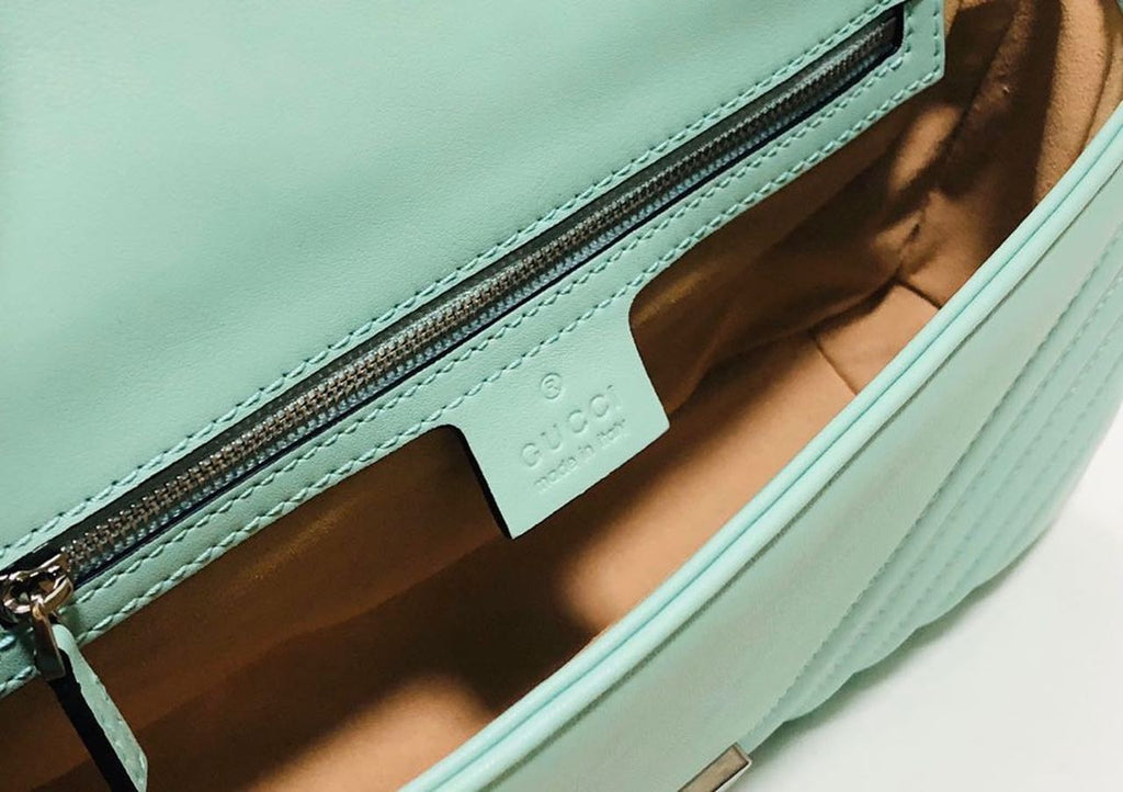 Gucci Marmont Small Matelassé Shoulder Bag Mint Green Matelassé Chevron For Women 10in/26cm Gucci