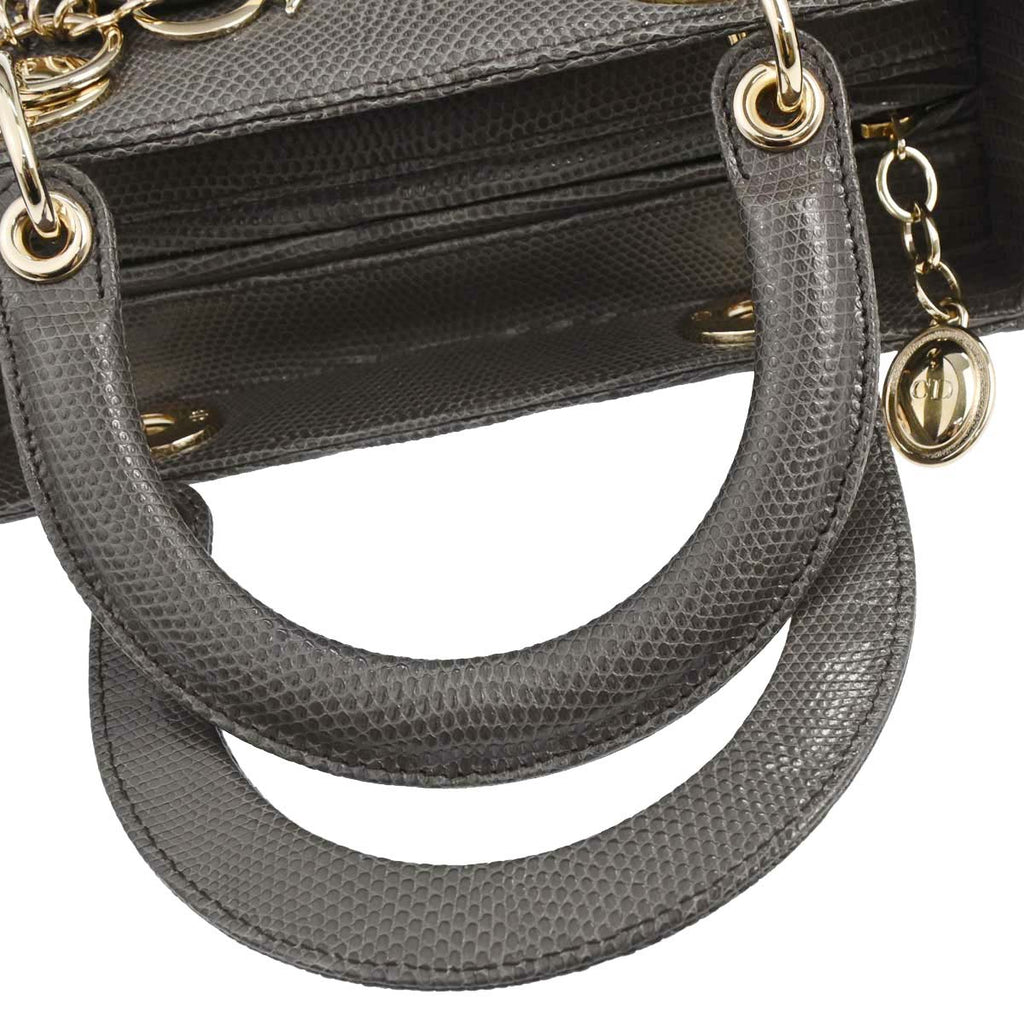 Christian Dior * Gray Lizard Lady Dior 2way Shoulder Handbag