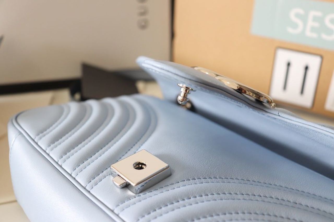 Gucci Marmont Small Matelassé Shoulder Bag Blue Sky For Women 10in/26cm Gucci 443497