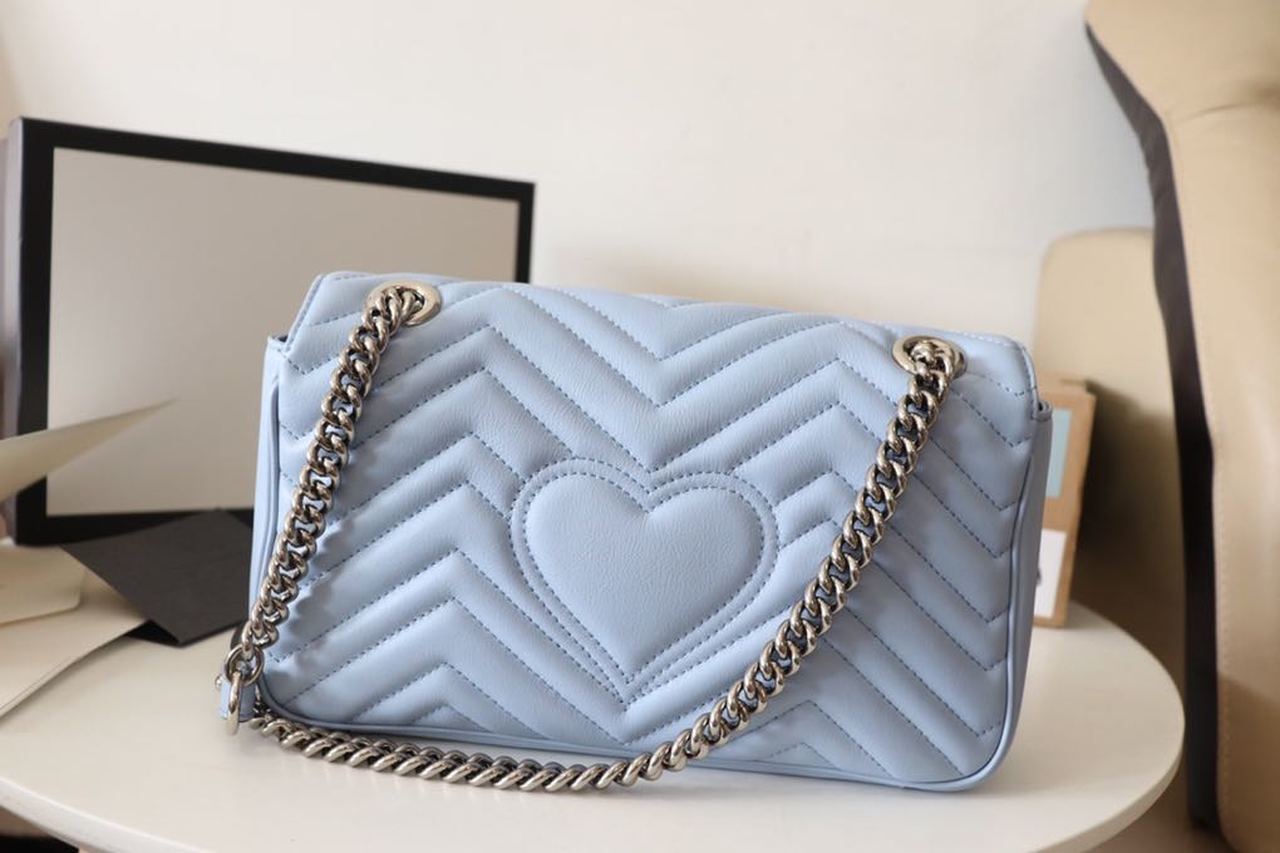 Gucci Marmont Small Matelassé Shoulder Bag Blue Sky For Women 10in/26cm Gucci 443497