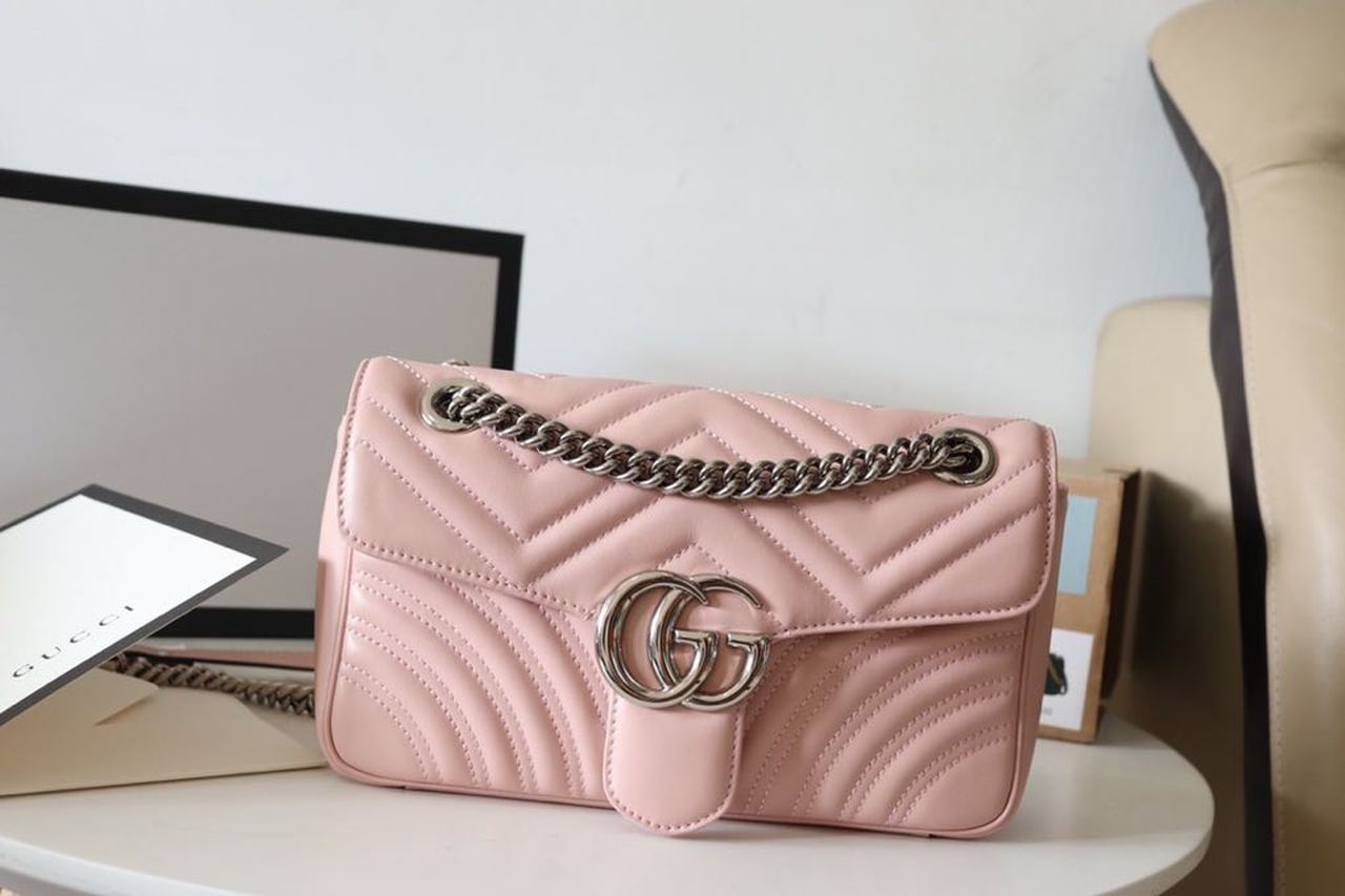 Marmont Small MatelassÃƒÂ© Shoulder Bag Dusty Pink For Women 10in/26cm 443497