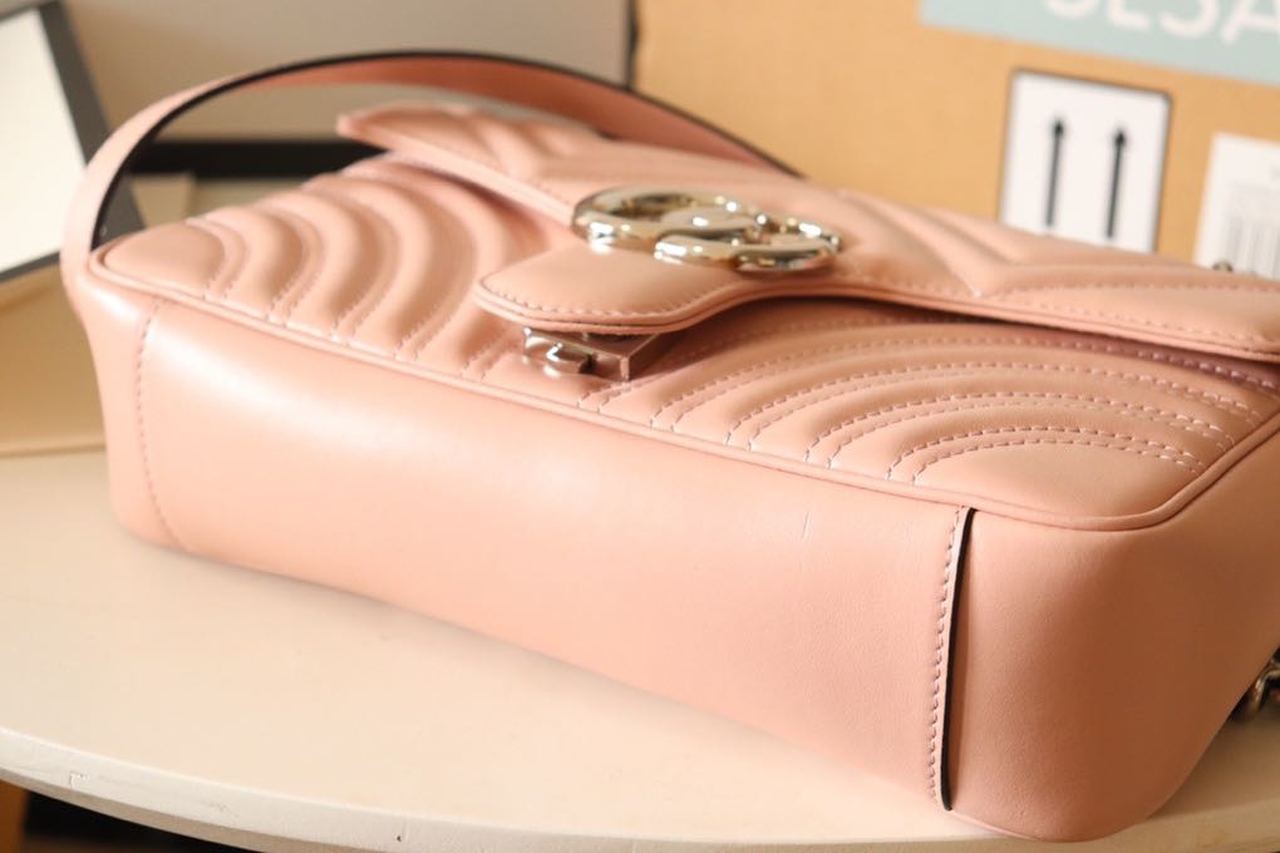 Gucci Marmont Small Matelassé Shoulder Bag Dusty Pink For Women 10in/26cm Gucci 443497