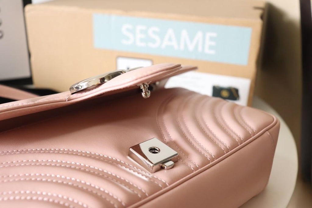 Marmont Small MatelassÃƒÂ© Shoulder Bag Dusty Pink For Women 10in/26cm 443497